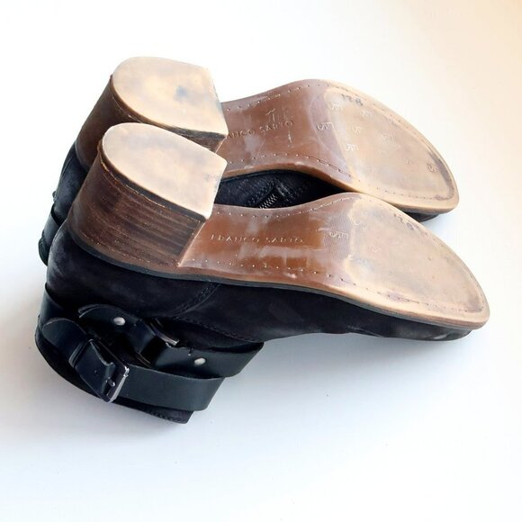 Franco Sarto Linden Black Nubuck Leather Block Heel Ankle Boots / Booties Size 7 - Picture 12 of 14
